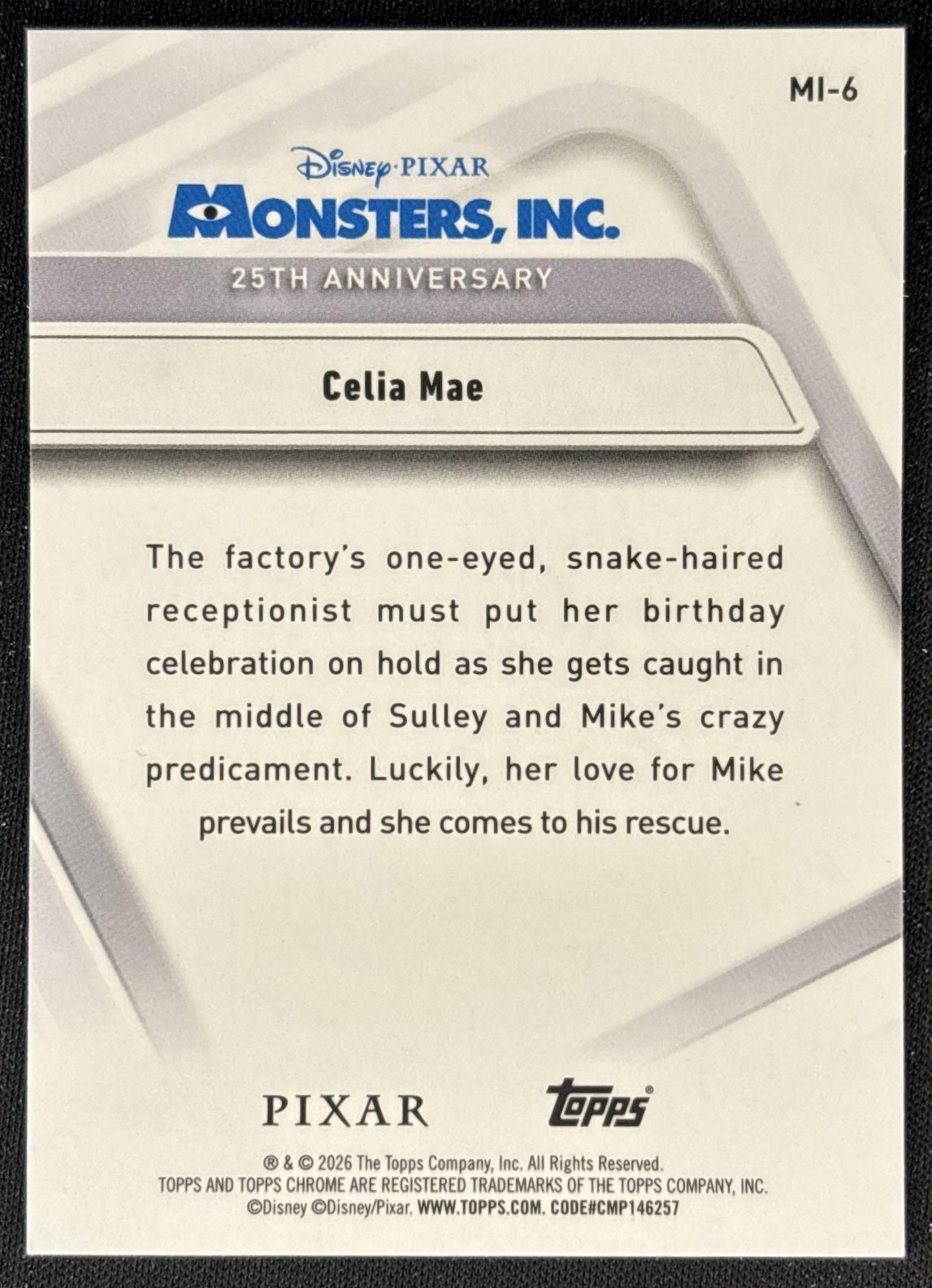 Celia Mae 2026 Topps Chrome Disney Monsters, Inc. 25th Anniversary Back