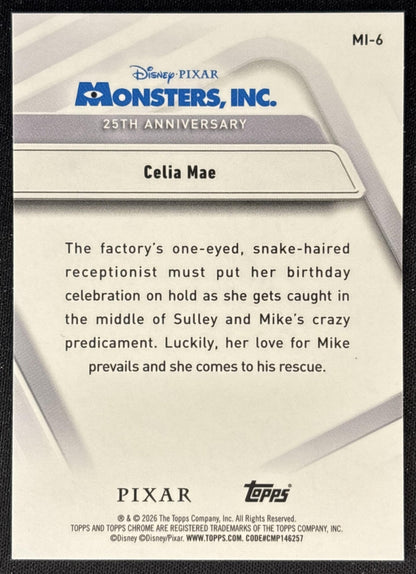 Celia Mae 2026 Topps Chrome Disney Monsters, Inc. 25th Anniversary Back