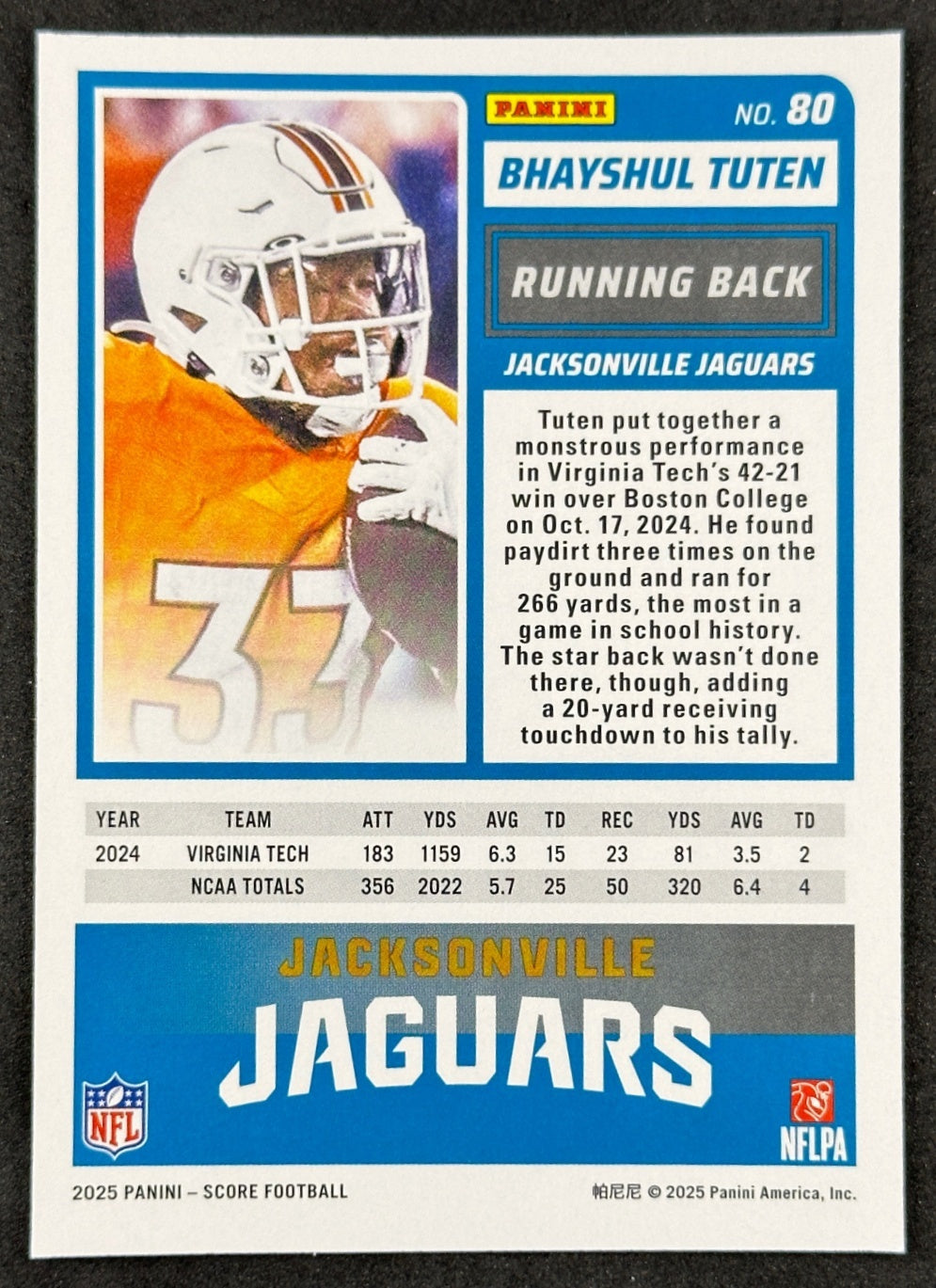 Bhayshul Tuten Score Rookie Jacksonville Jaguars Sports Trading Cards