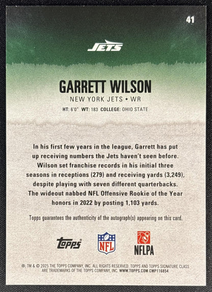 Garrett Wilson 2025 Topps Signature Class Veteran Auto Purple Foil /100 Jets back