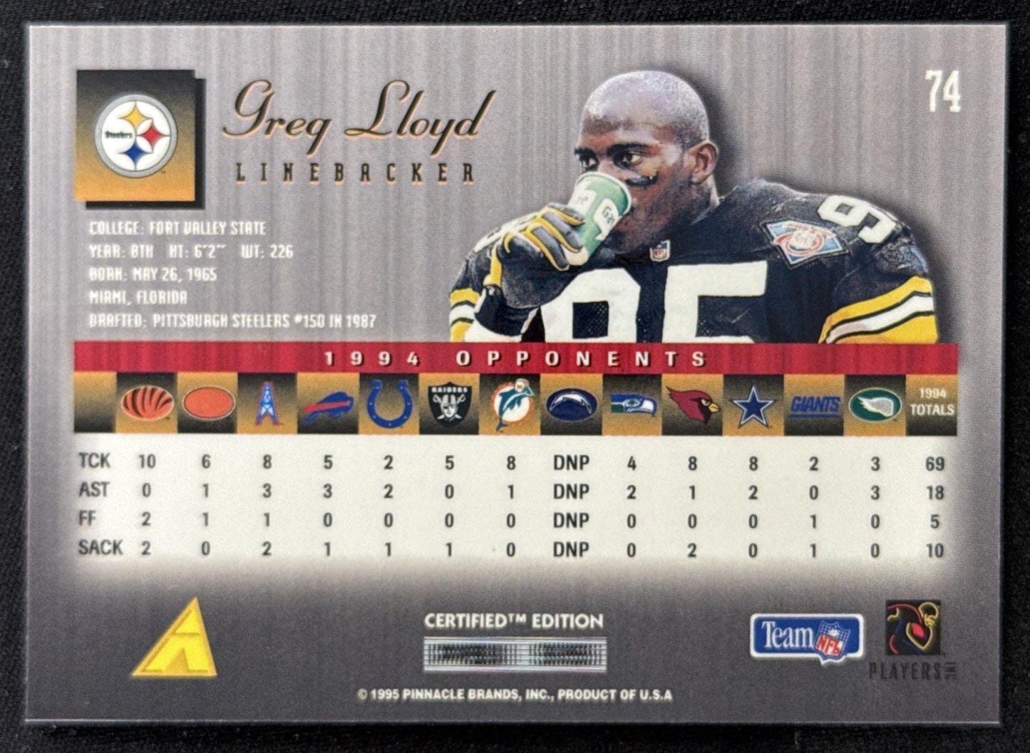 Greg Lloyd 1996 Topps Chrome Steelers Sports Trading Card