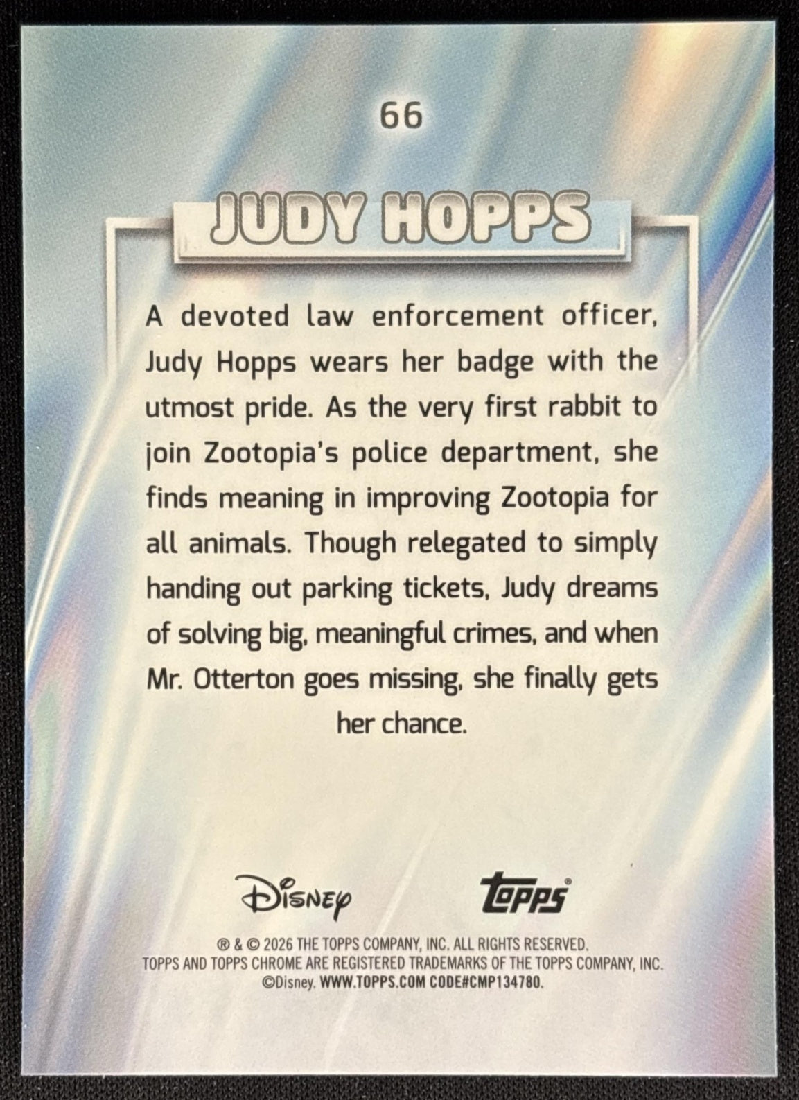 Judy Hopps 2026 Topps Chrome Disney Zootopia 2 back