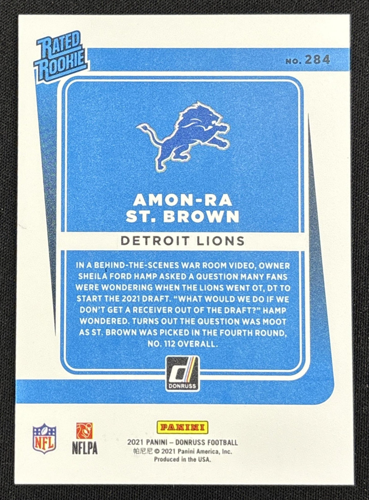 Amon-Ra St. Brown 2021 Panini Donruss Press Proof Premium Lions