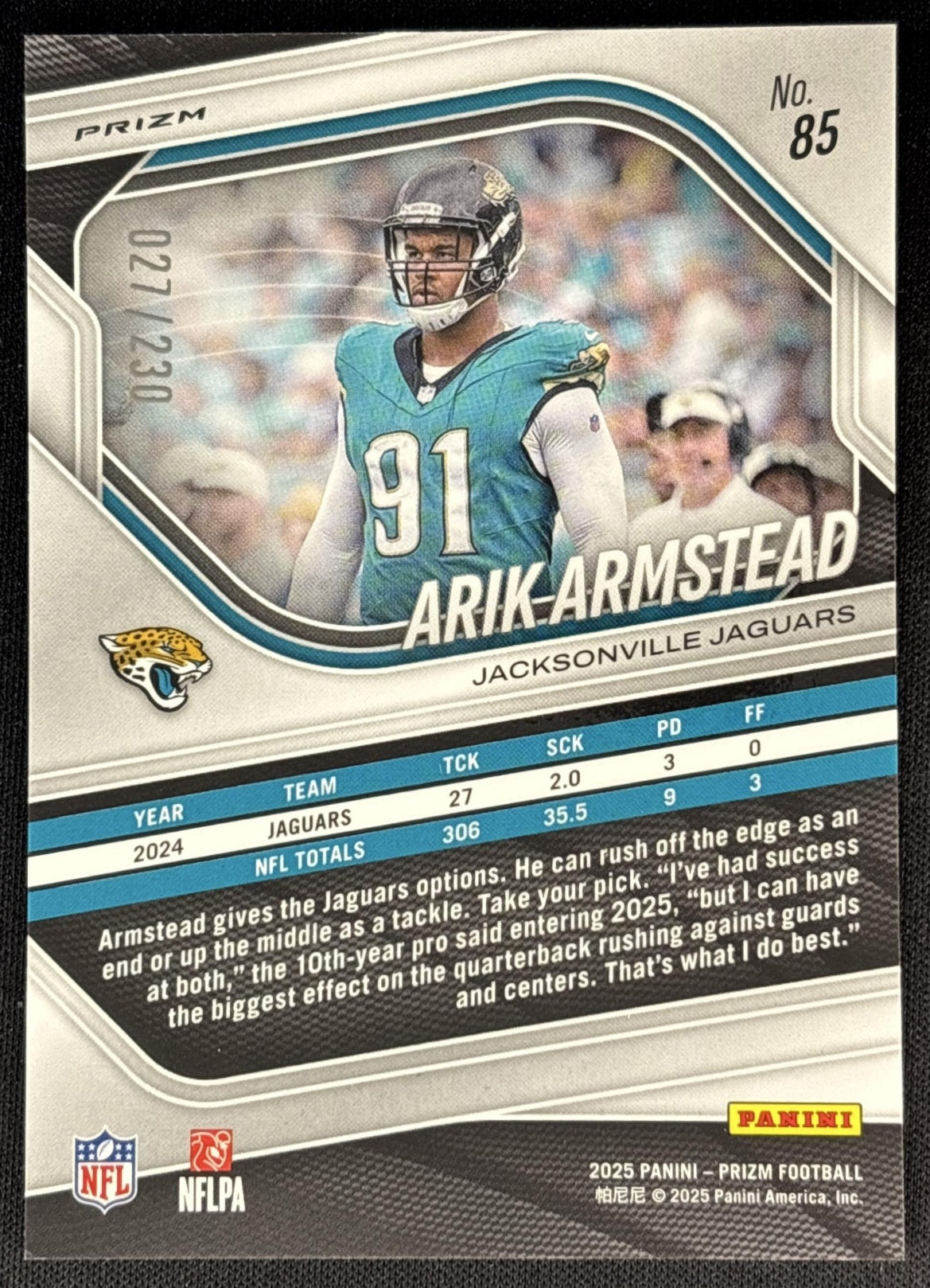 Arik Armstead 2025 Panini Prizm Blue Wave /230 Jaguars