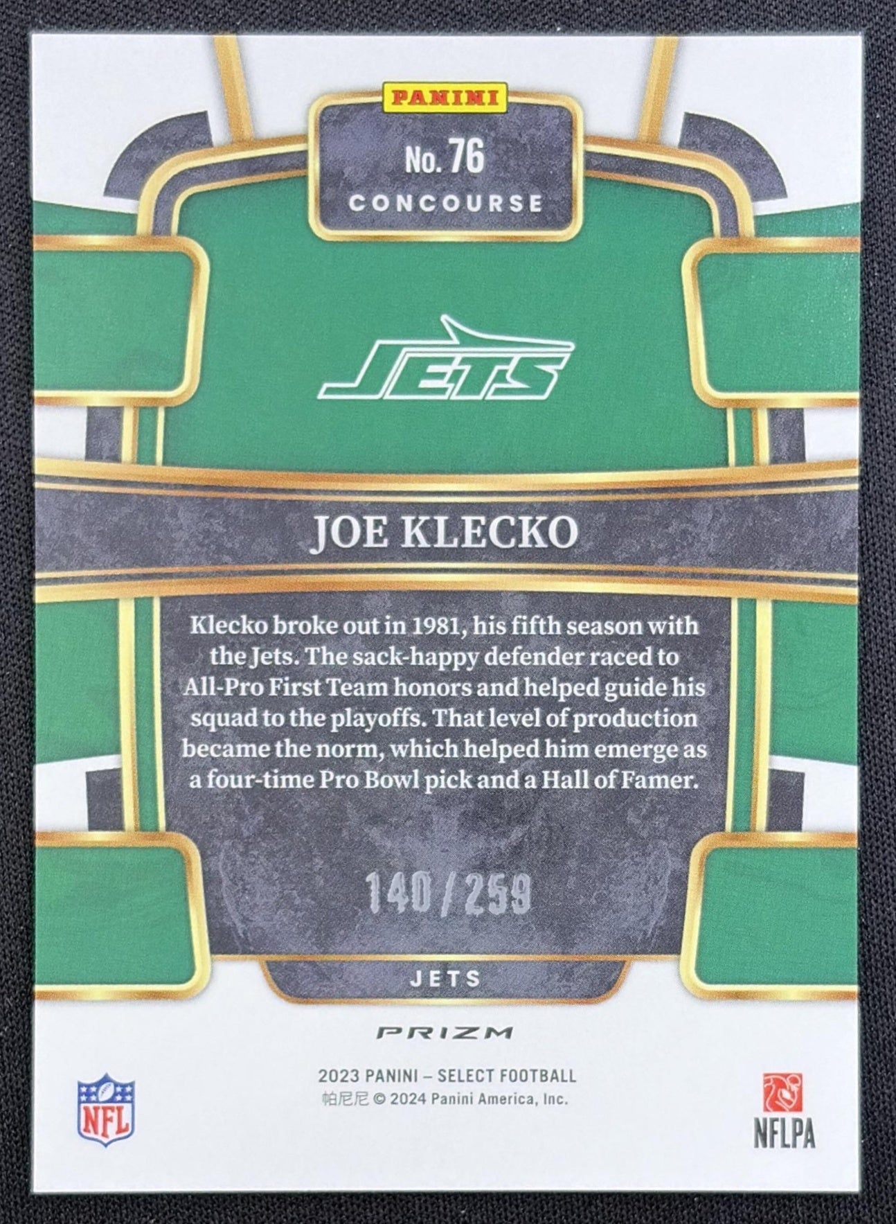 Joe Klecko 2023 Panini Select Tri Color Prizms /259 Jets New York Jets