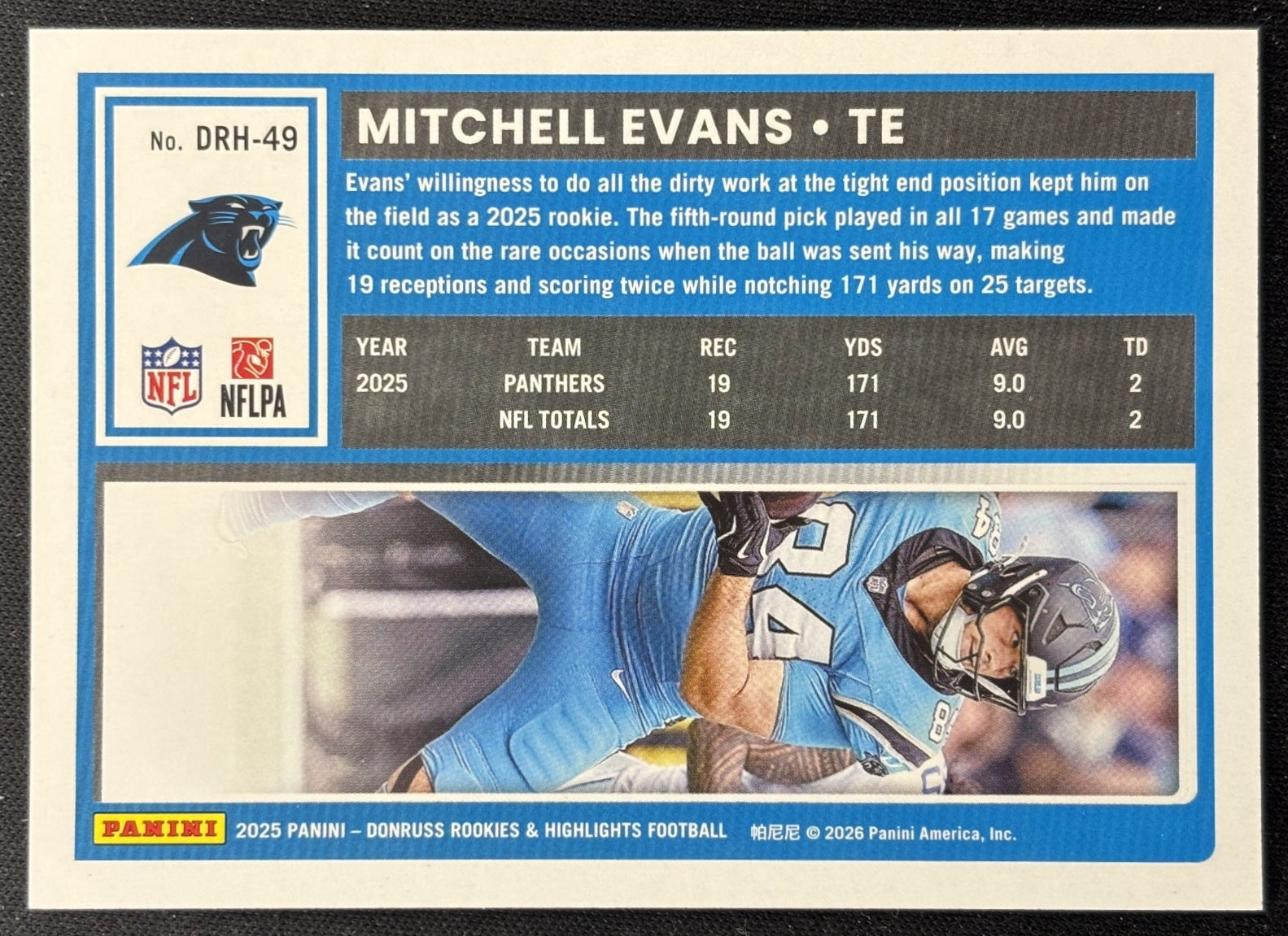 Mitchell Evans 2025 Panini Donruss Rookies & Highlights Panthers Sports Trading Cards