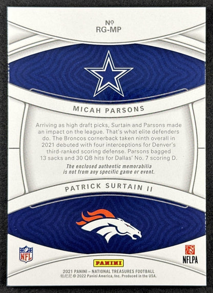 Micah Parsons Patrick Surtain /99 Patch 2021 National Treasures Rookie Cowboys Broncos Sports Trading Cards