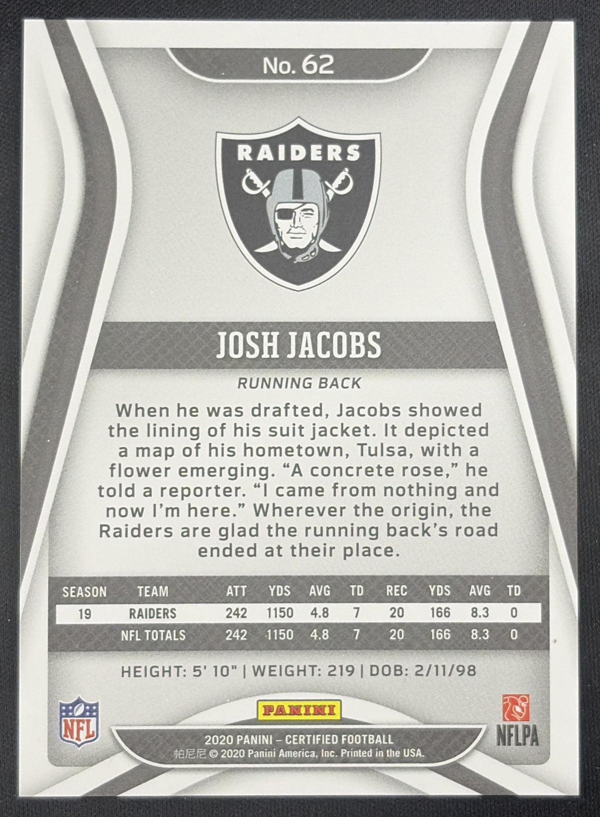 Josh Jacobs 2020 Panini Certified Mirror /450 Raiders