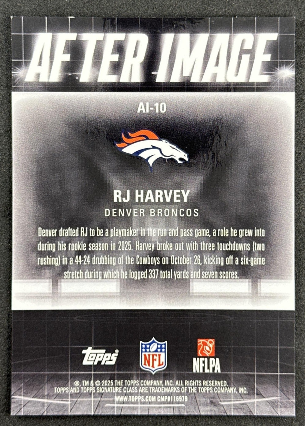 RJ Harvey 2025 Topps Signature Class After Image Orange Refractor /50 Broncos Sports Trading Cards