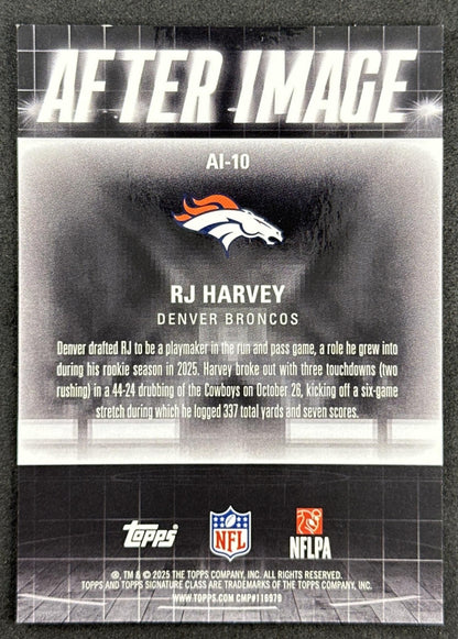 RJ Harvey 2025 Topps Signature Class After Image Orange Refractor /50 Broncos Sports Trading Cards