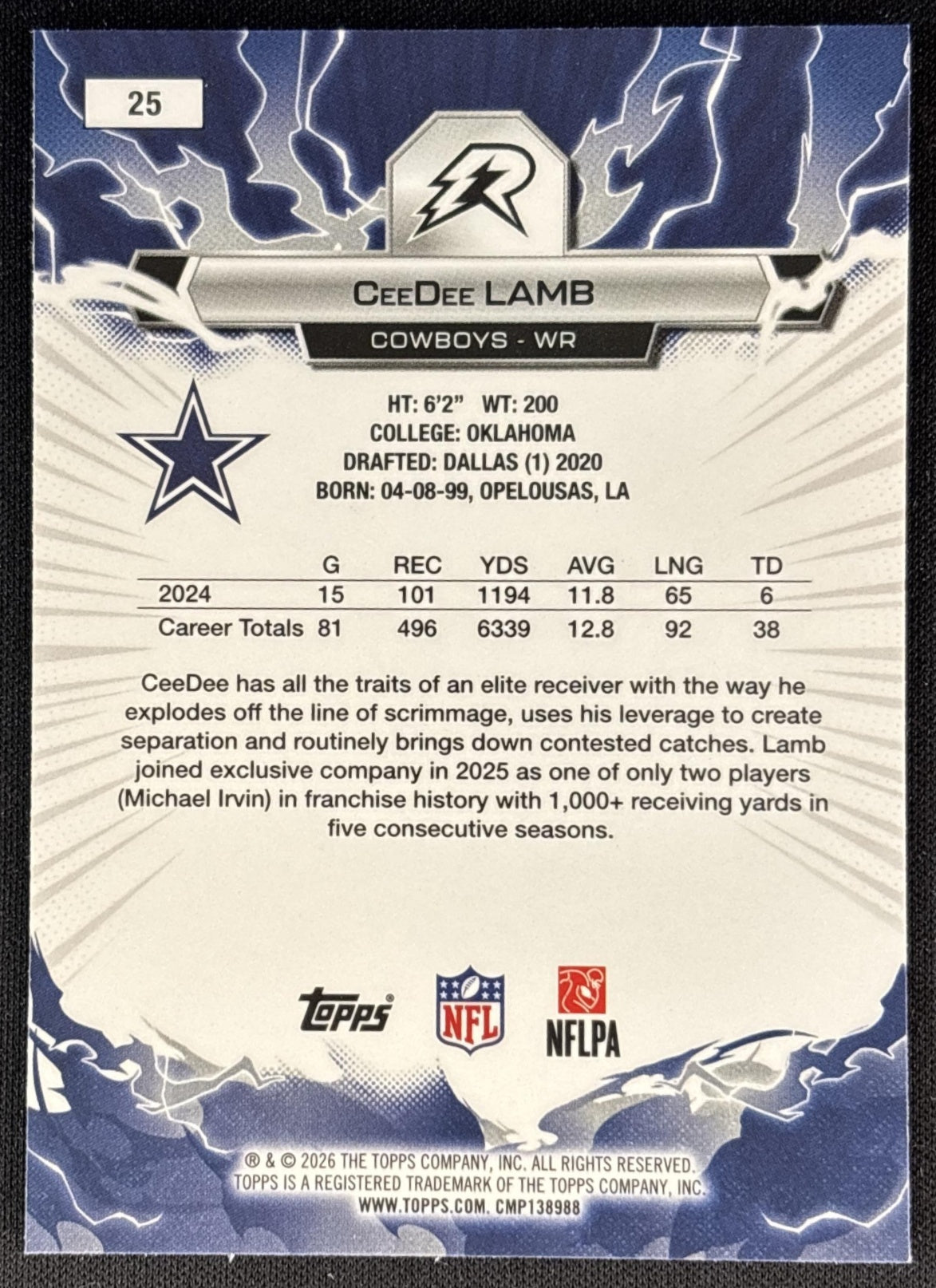 CeeDee Lamb 2025 Topps Resurgence Cowboys Dallas Cowboys back