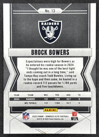 Brock Bowers 2025 Panini Donruss Elite Aspirations Lime Green /999 Raiders back