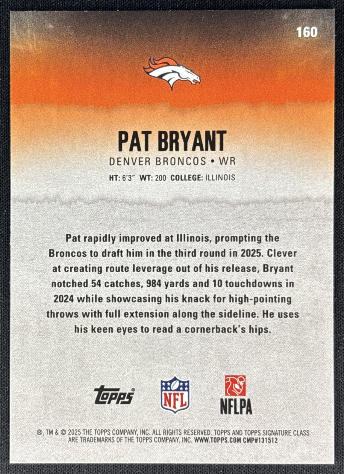 Pat Bryant 2025 Topps Signature Class Rookie Blue & Yellow Foil Broncos Sports Trading Cards