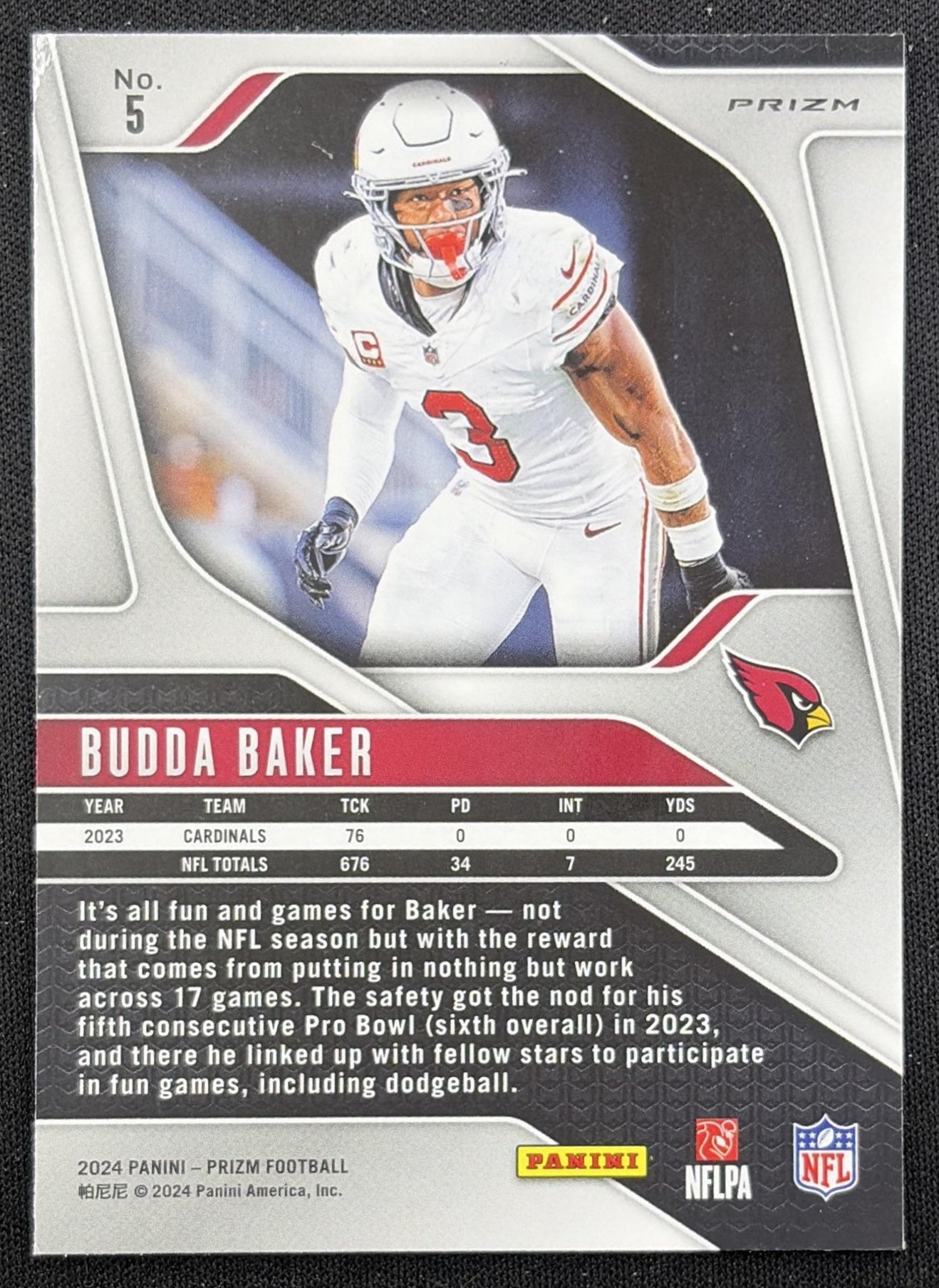 Budda Baker 2024 Panini Prizm Green Wave Cardinals back
