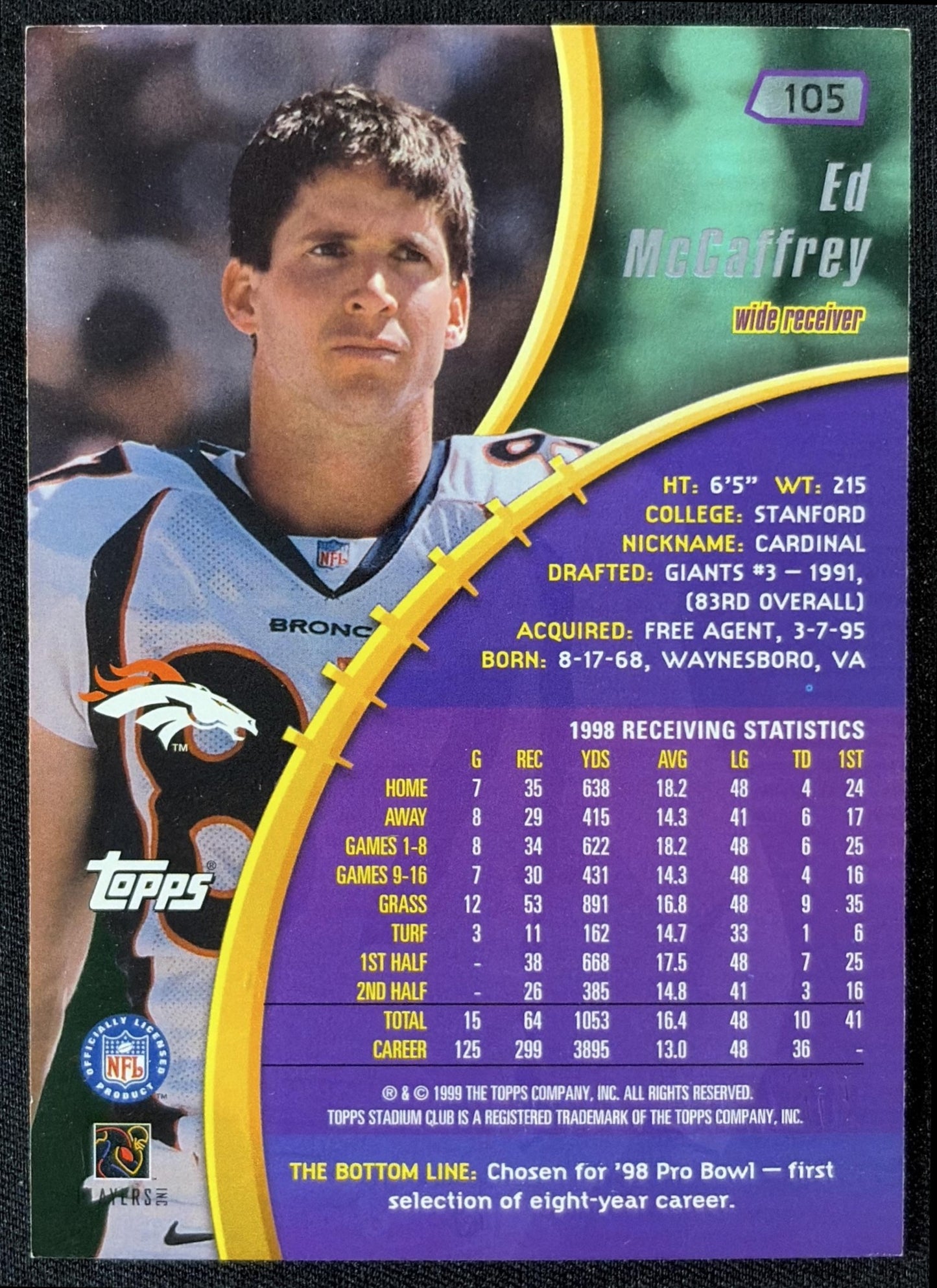 Ed McCaffrey 1999 Topps Stadium Club Broncos