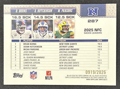 Aidan Hutchinson Brian Burns Micah Parsons 2026 Topps Gold /2026 Giants Lions Packers Sports Trading Card