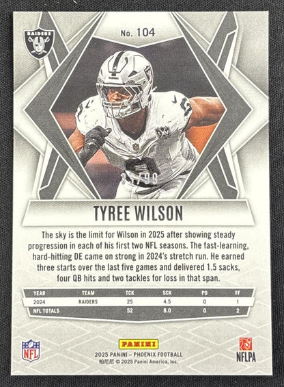 Tyree Wilson 2025 Panini Phoenix Purple Lazer Prizm /99 Raiders