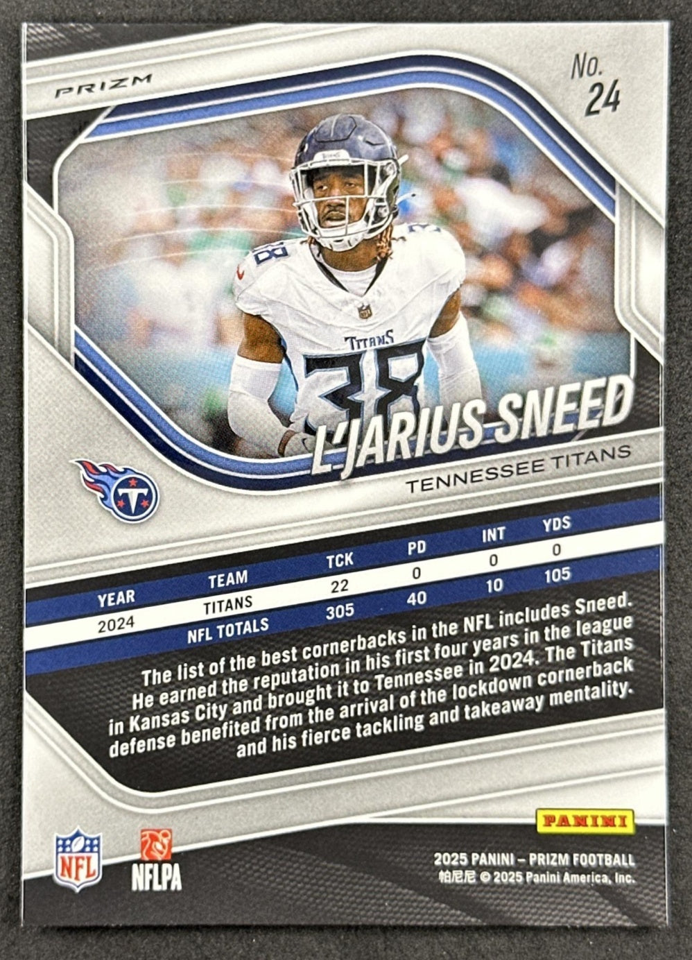 L'Jarius Sneed 2025 Panini Prizm Silver Titans back