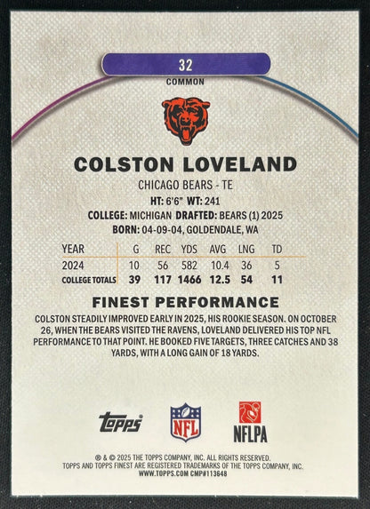 Colston Loveland 2025 Topps Finest Bears Sports Trading Cards