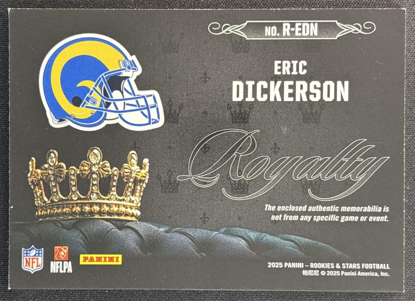 Eric Dickerson 2025 Panini Rookies & Stars Royalty Rams Back