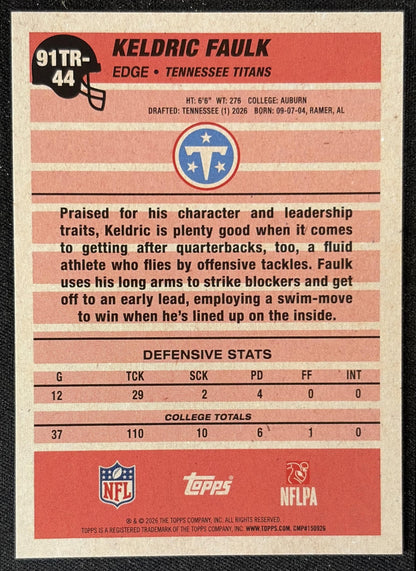 Keldric Faulk 2026 Topps 1991 Rookie Titans back
