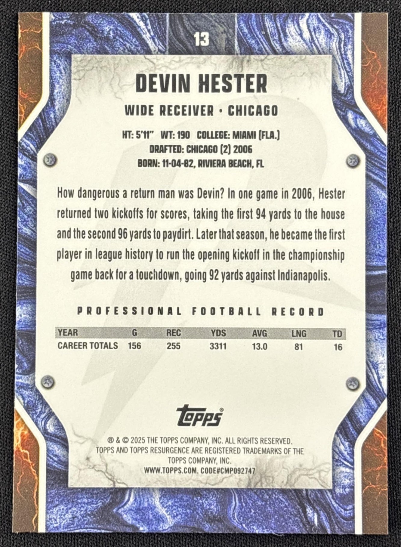 Devin Hester 2024 Topps Resurgence Teal Surge /149 Bears