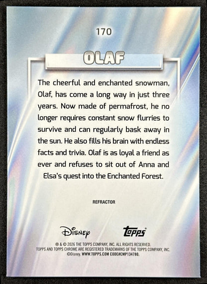 Olaf 2026 Topps Chrome Disney Refractor Frozen II Back