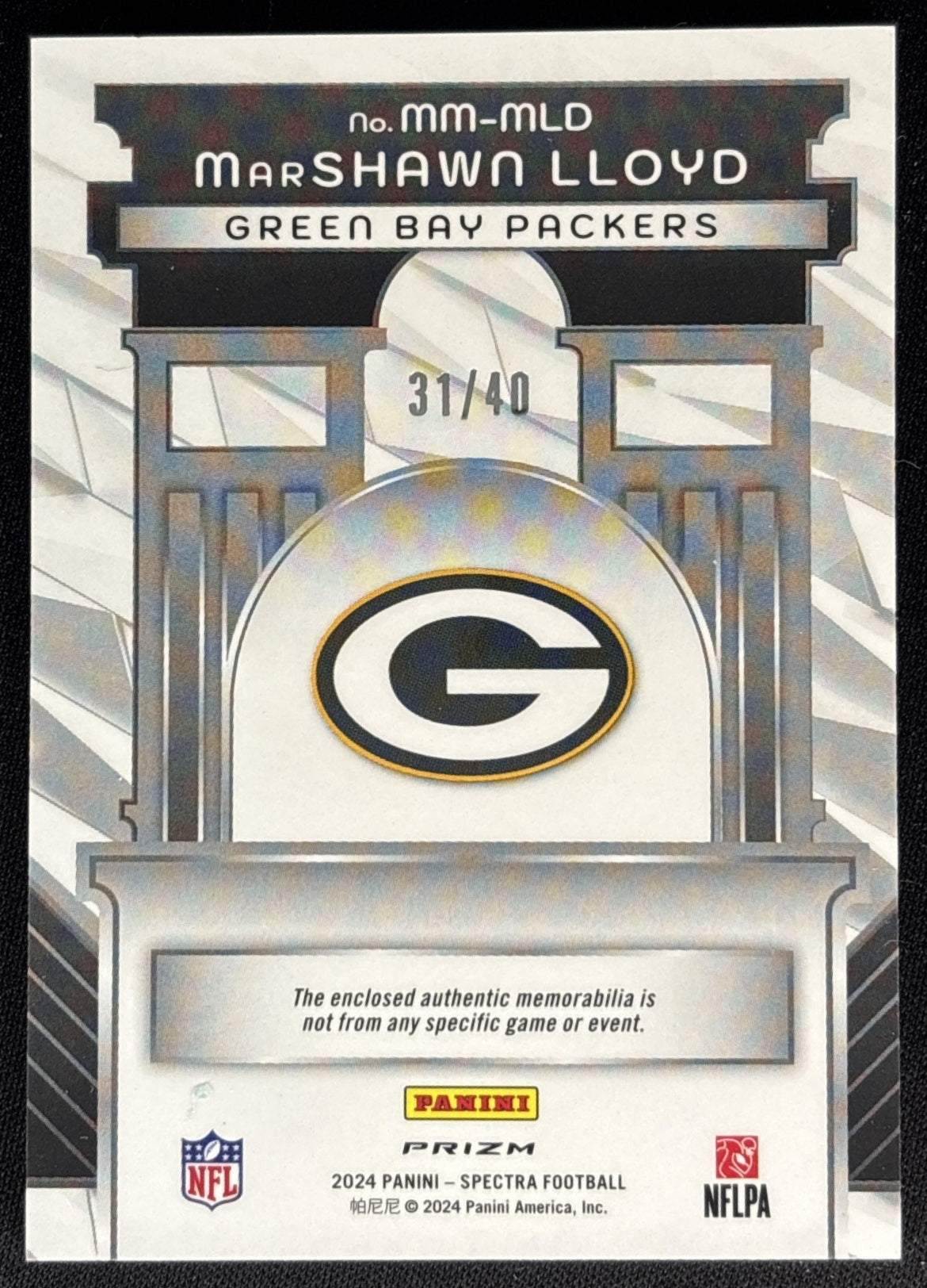 MarShawn Lloyd 2024 Panini Spectra Monumental Memorabilia Astral /40 Packers