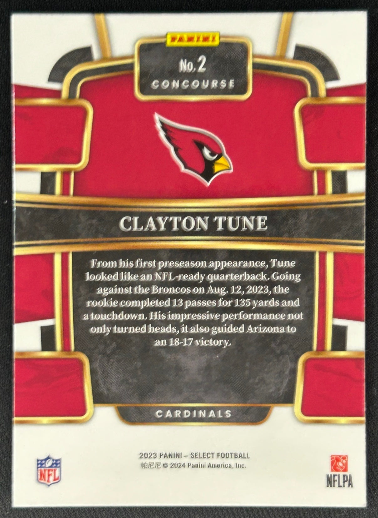 Clayton Tune Select Concourse Arizona Cardinals Sports Trading Cards