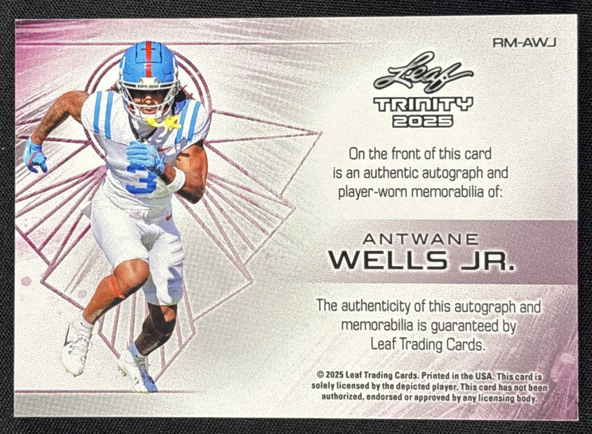 Antwane Wells Jr. 2025 Leaf Trinity- Rookie Auto Memorabilia Orange /5