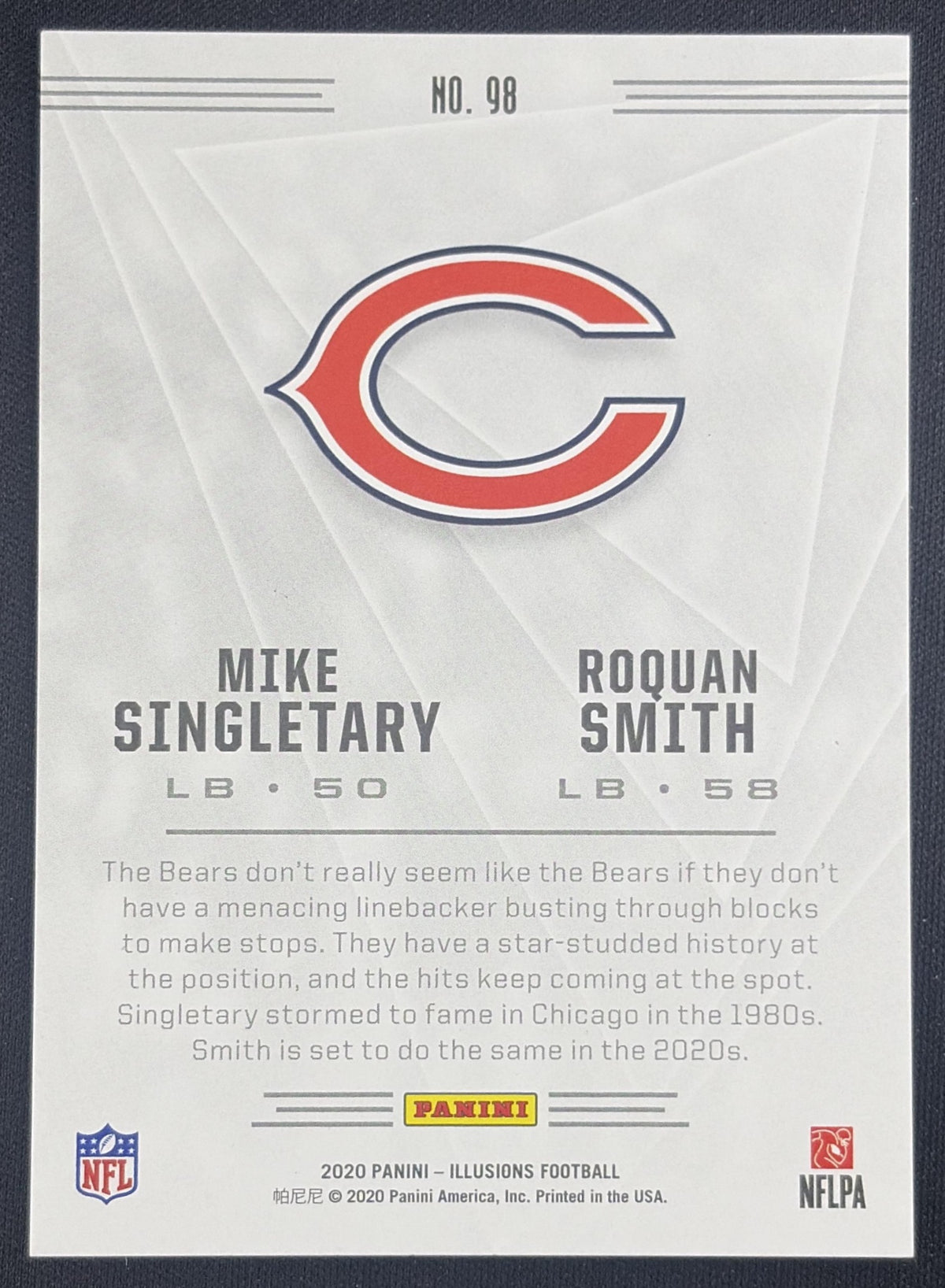 Mike Singletary Roquan Smith 2020 Panini Illusions Fireworks /5 Bears Sports Trading Card