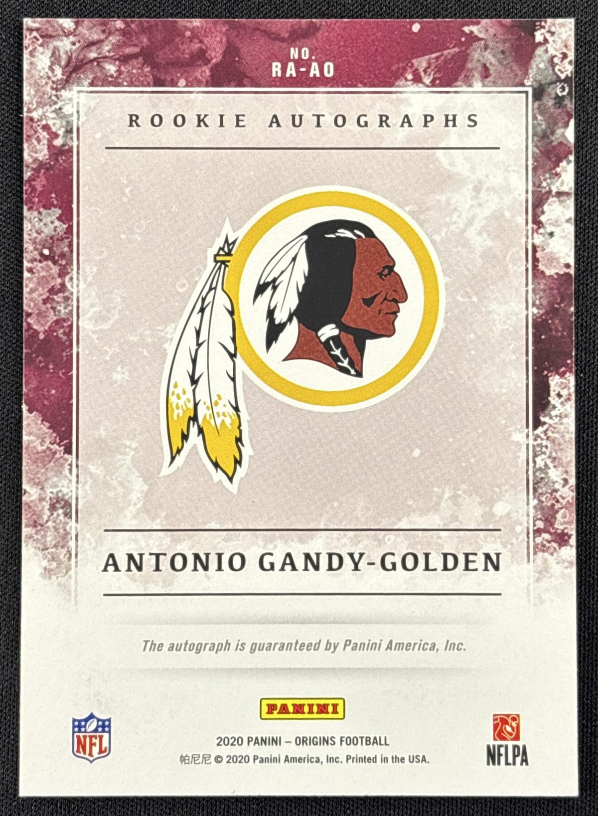 Antonio Gandy-Golden 2020 Panini Origins Rookie Auto Washington Redskins