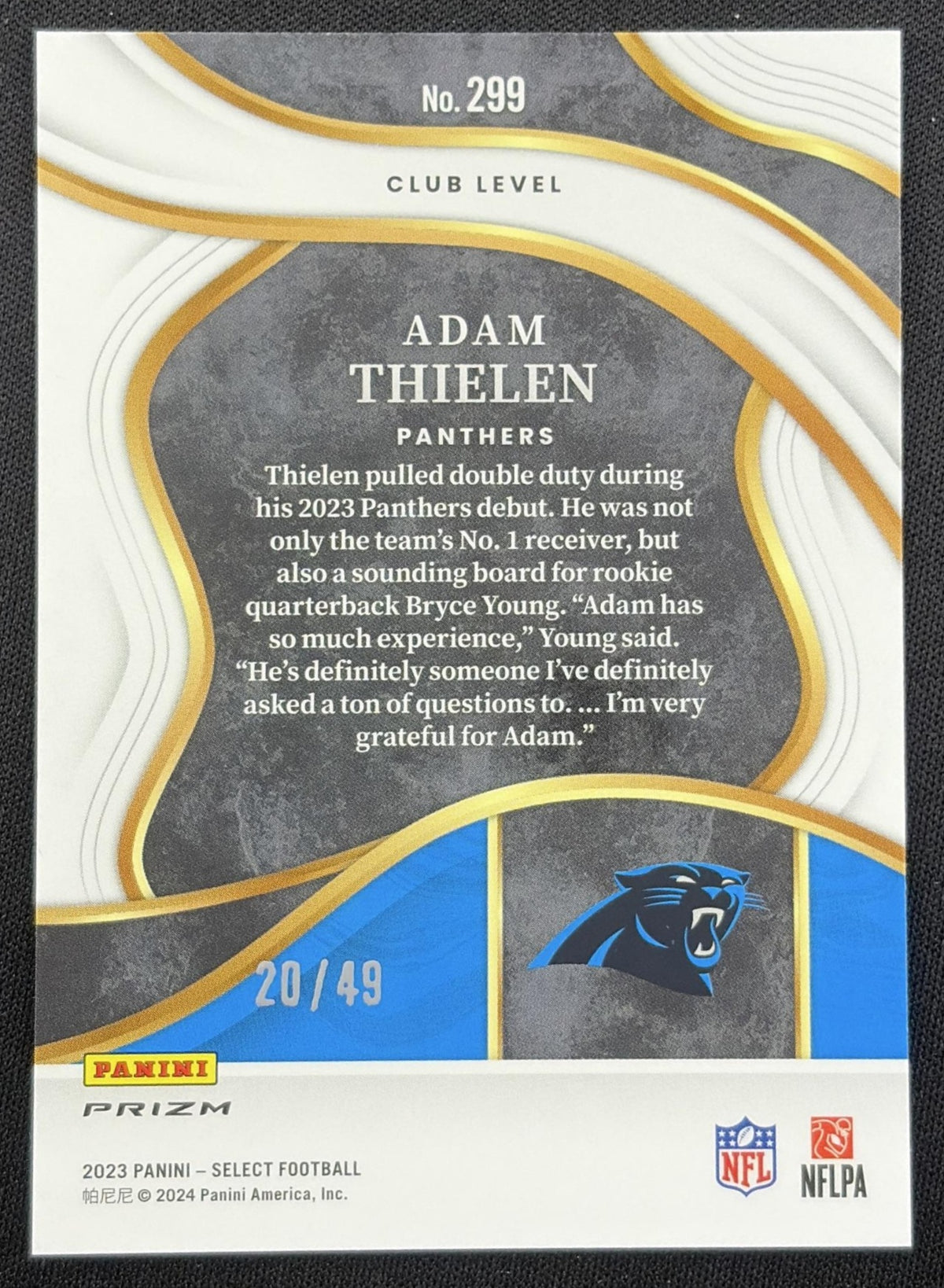 Adam Thielen 2023 Panini Select Disco Red Prizms /49 Panthers