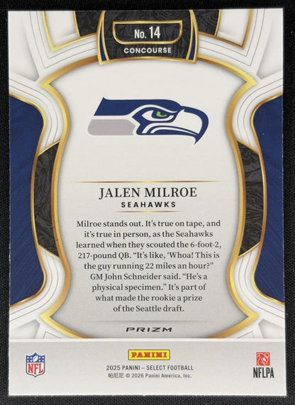Jalen Milroe 2025 Panini Select Concourse Silver Prizm Seahawks back