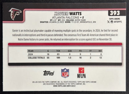 Xavier Watts 2025 Topps Chrome Rookie Falcons Sports Trading Cards