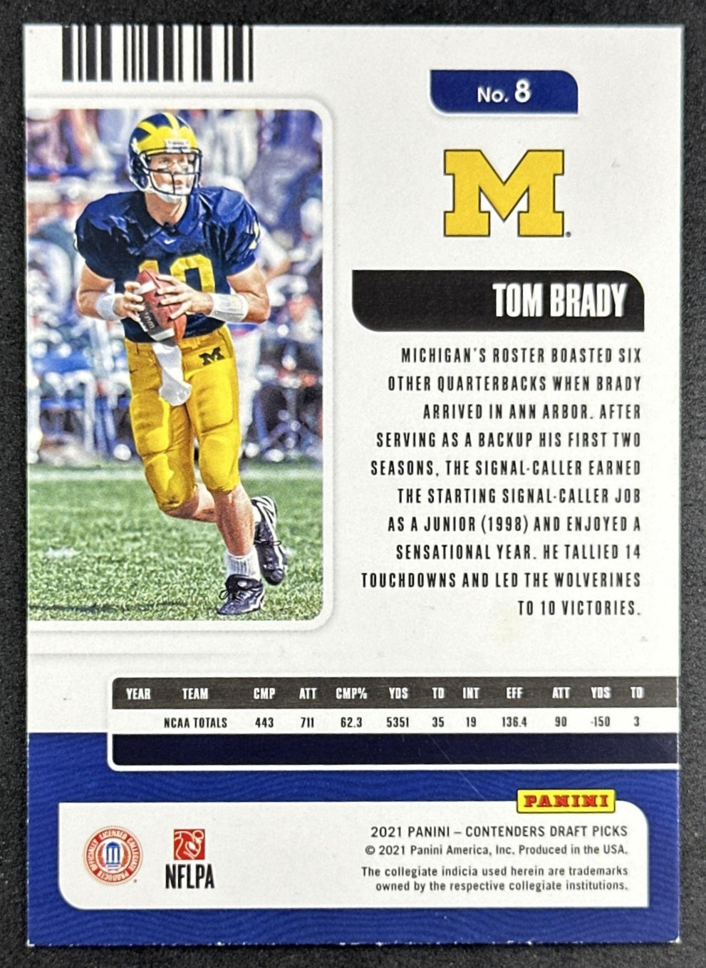 Tom Brady 2021 Panini Contenders Draft Picks Wolverines back