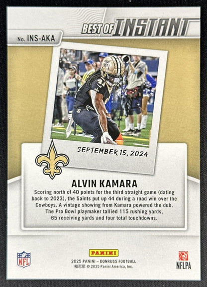 Alvin Kamara 2025 Panini Donruss Best of Instant Holo /100 Saints