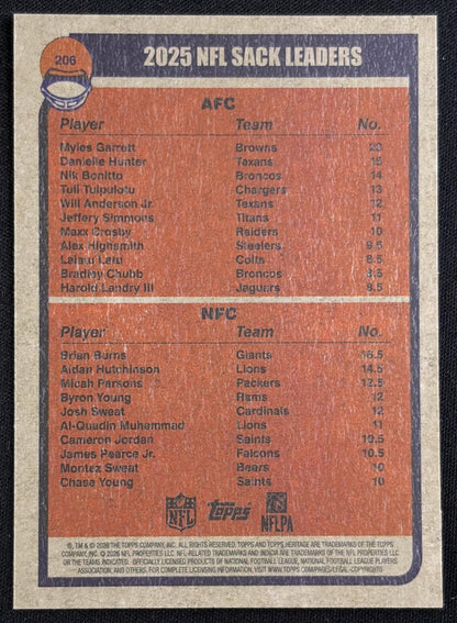 Brian Burns Myles Garrett 2026 Topps Heritage Chrome Pink Sparkle Browns Giants