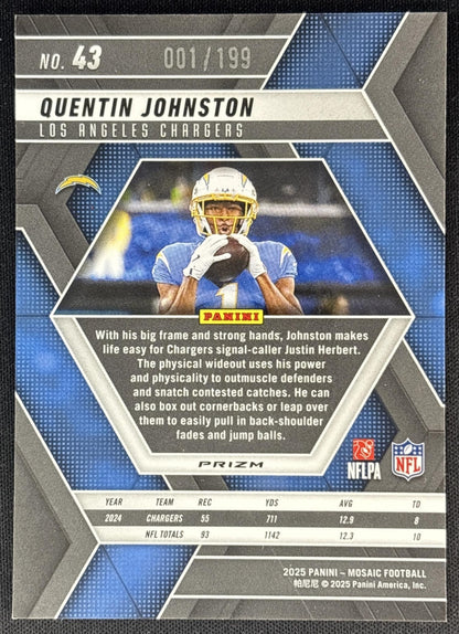 Quentin Johnston 2025 Panini Mosaic Orange Prizm /199 Chargers Sports Trading Cards