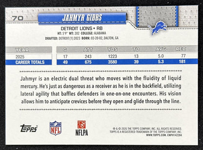 Jahmyr Gibbs 2026 Topps Flagship Fanatics Foil Lions