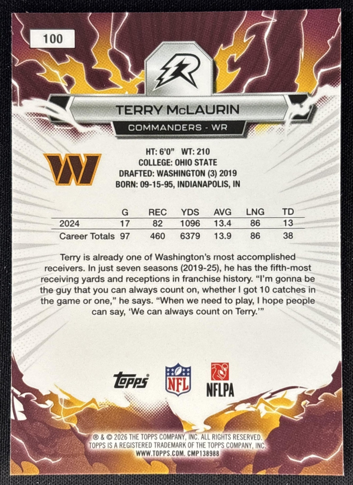 Terry McLaurin 2025 Topps Resurgence Commanders Washington Commanders back