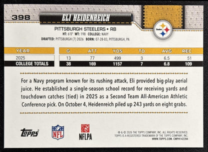 Eli Heidenreich 2026 Topps Rainbow Foil Steelers