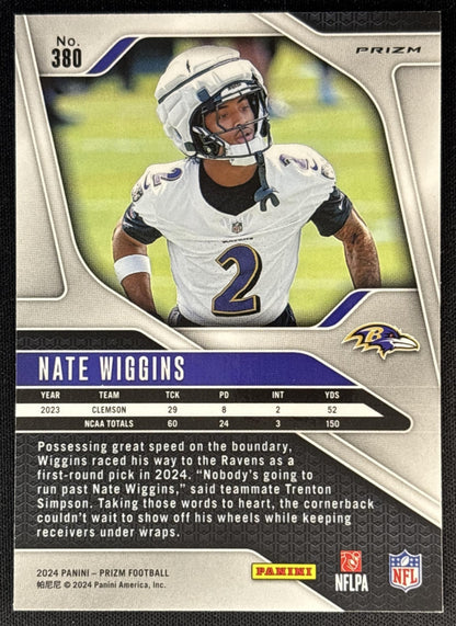 Nate Wiggins 2024 Panini Prizm Neon Green Pulsar Ravens