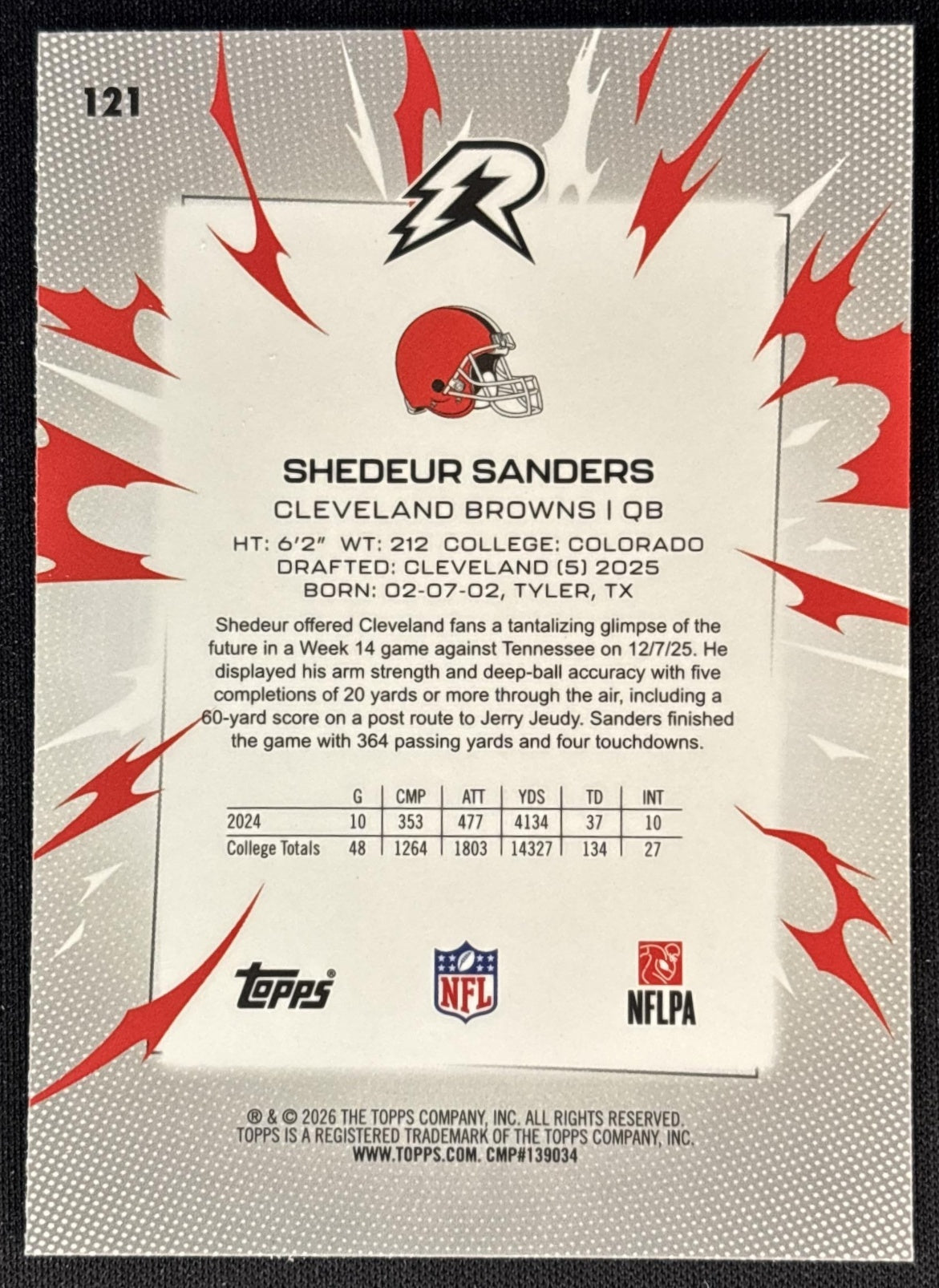 Shedeur Sanders 2025 Topps Resurgence Sky Blue and Pink Shock Refractor Browns Cleveland Browns Sports Trading Cards