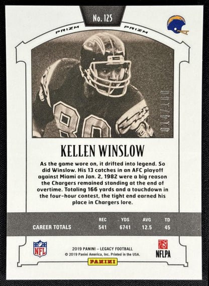 Kellen Winslow 2019 Panini Legacy Premium Edition Ruby Prizm /100 Chargers