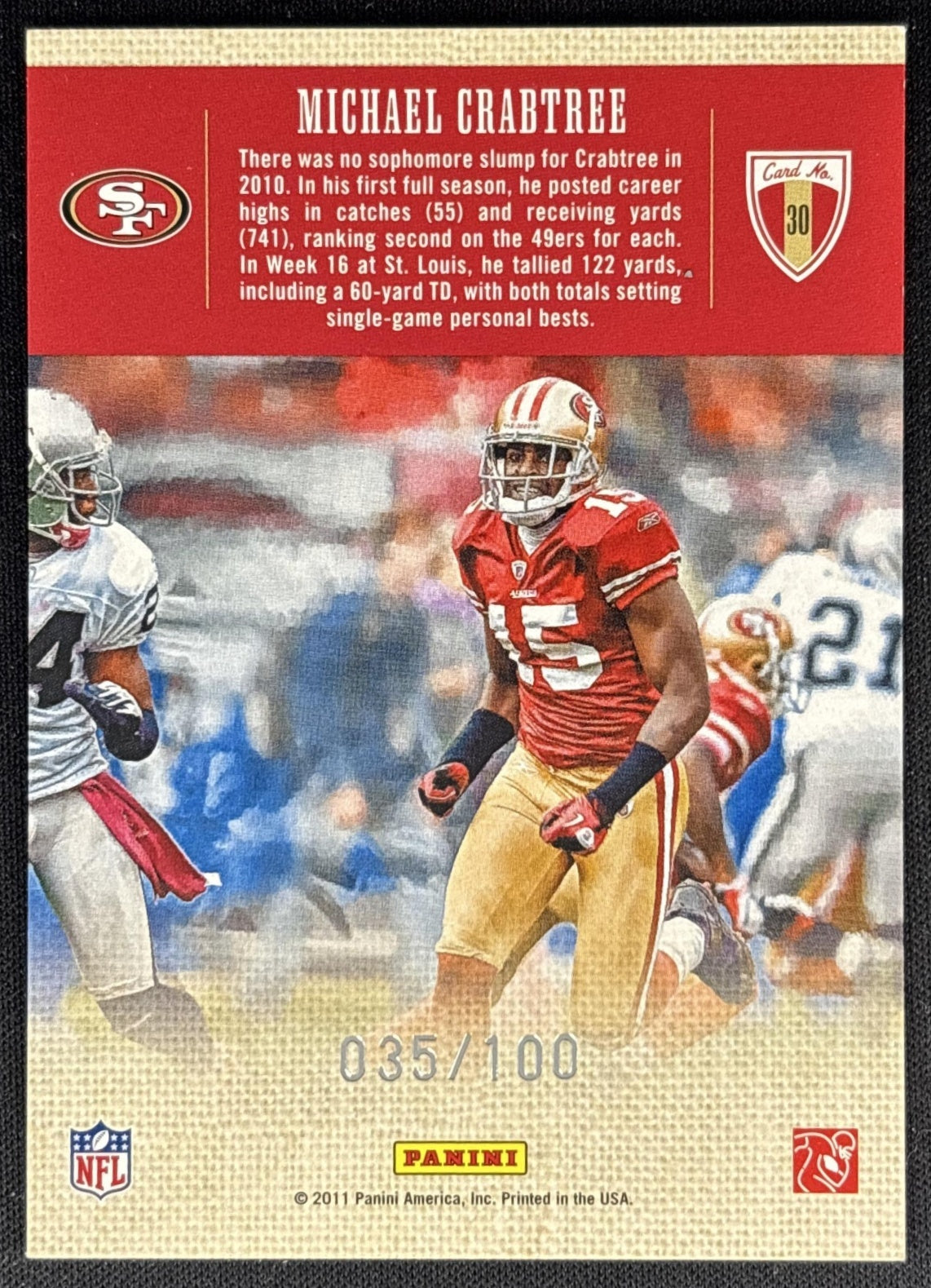 Michael Crabtree 2011 Panini Threads Gridiron Kings Framed Red /100 49ers back