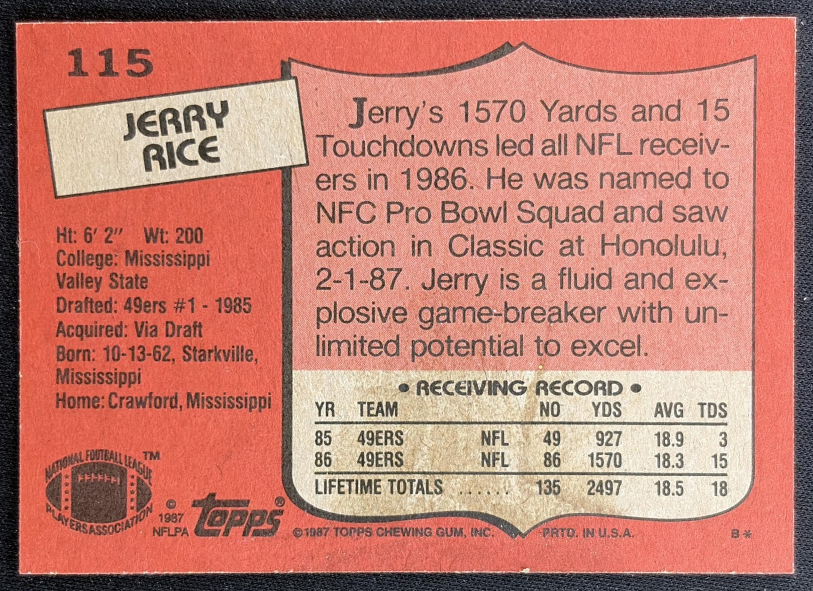 Jerry Rice 1987 Topps 49ers Sports Trading Cards