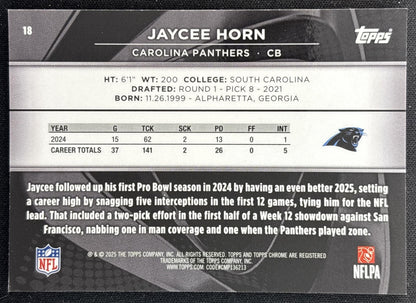 Jaycee Horn 2025 Topps Chrome Black Gold Mini-Diamond Refractor /50 Panthers Back
