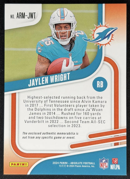 Jaylen Wright 2024 Panini Absolute Rookie Materials Dolphins back