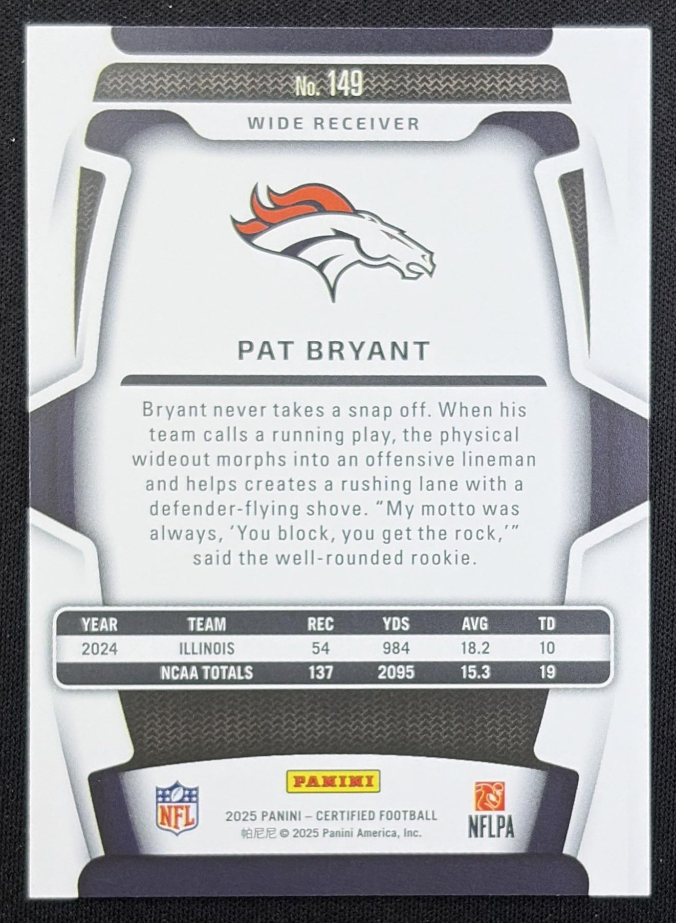 Pat Bryant 2025 Panini Certified Rookies Mirror /399 Broncos Denver Broncos